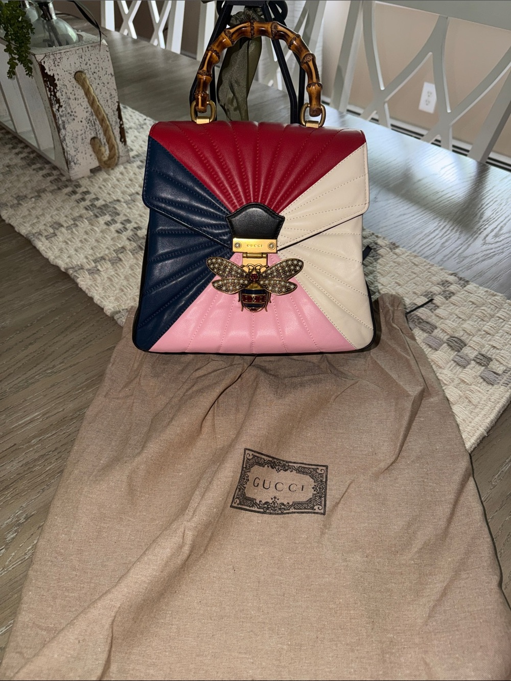 Gucci Queen Margaret Bamboo color blockTop Handle Backpack w/COA
